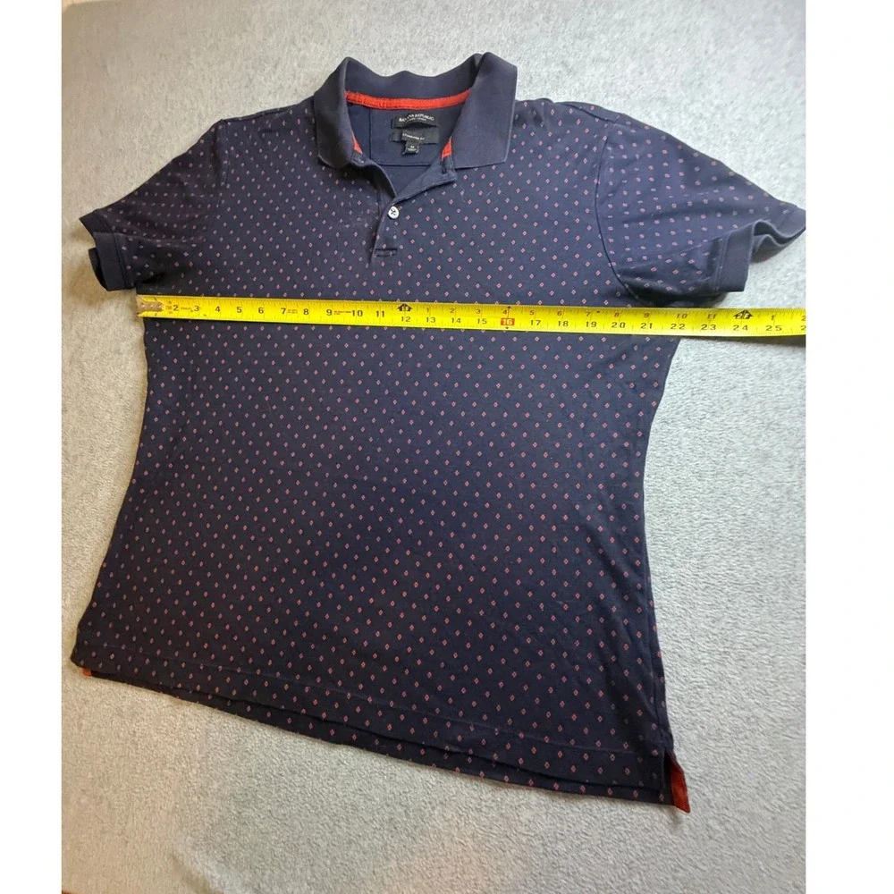 Banana Republic Luxury Touch Polo Shirt Mens Medium Blue Red Diamond Print Short